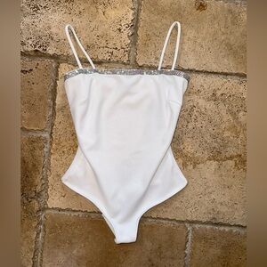 White Windsor one piece Bodysuit With Rhinestones size Extra Small